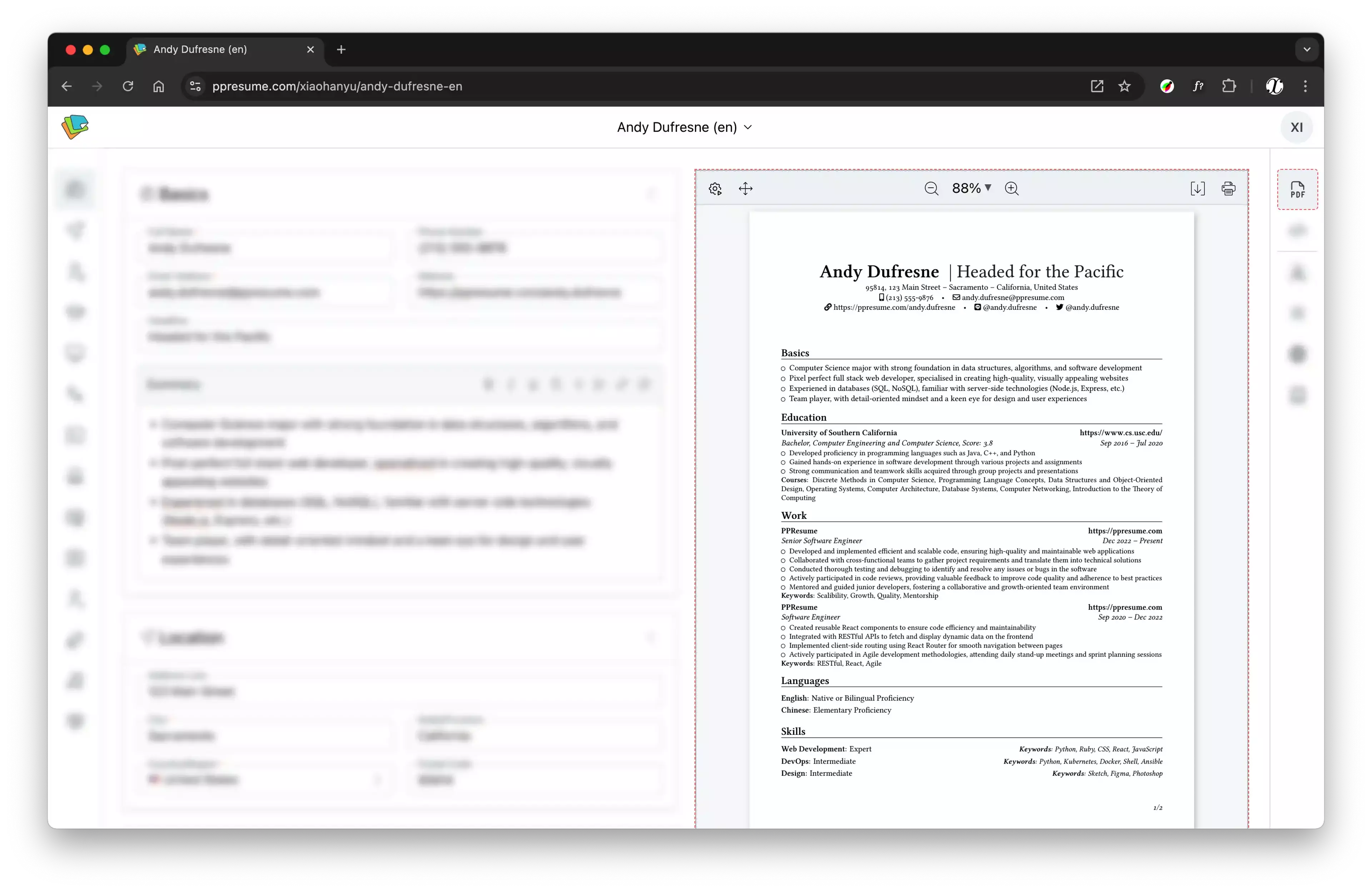 PPResume Output PDF