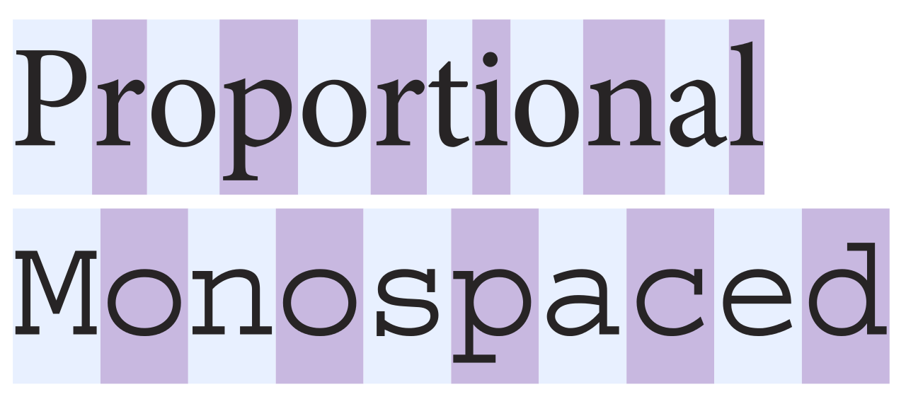 Proportional fonts and monospaced fonts