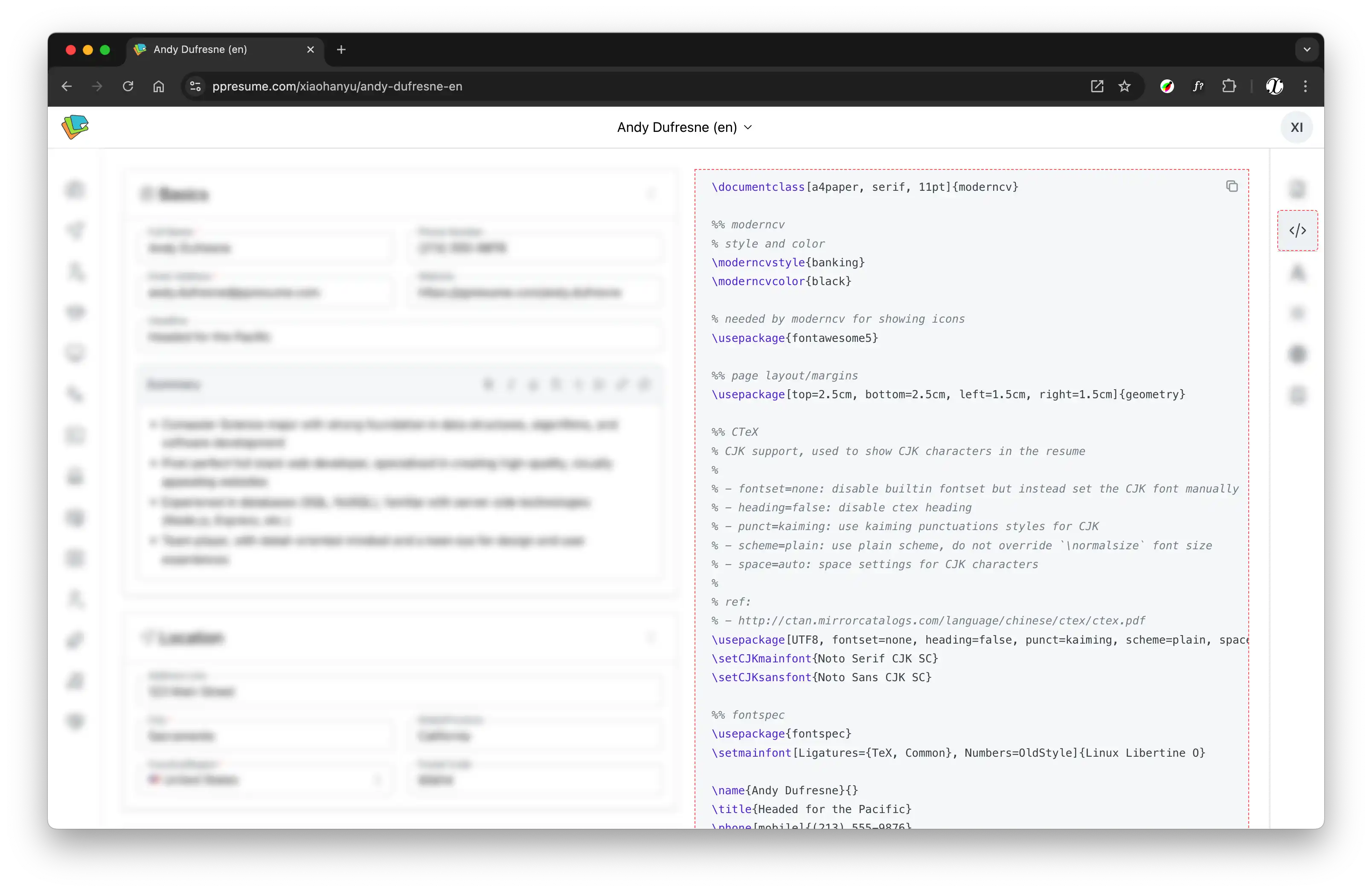 PPResume Output Code